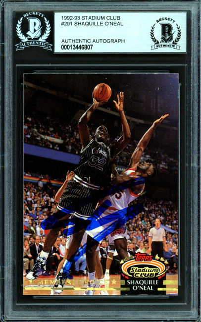 Shaquille Shaq O'Neal Autographed 1992-93 Stadium Club Members Choice Rookie Card #201 Orlando Magic Beckett BAS #13446807