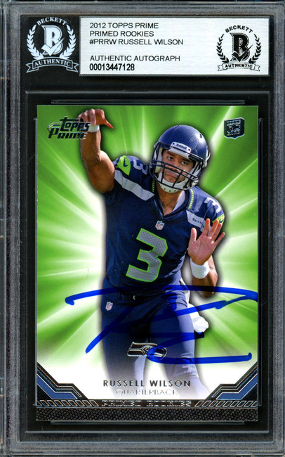 Russell Wilson Autographed 2012 Topps Prime Primed Rookies Rookie Card #PR-RW Seattle Seahawks Beckett BAS #13447128