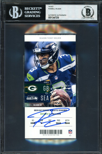 Russell Wilson Autographed 2018 3x6 Ticket Seattle Seahawks Vs. Packers 11-15-18 Beckett BAS #13447259