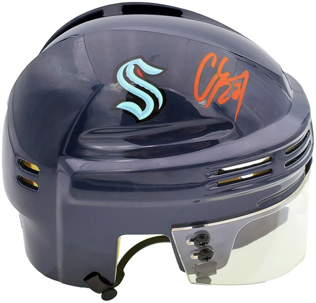 Carson Soucy Autographed Seattle Kraken Blue Mini Helmet Fanatics Holo Stock #200879