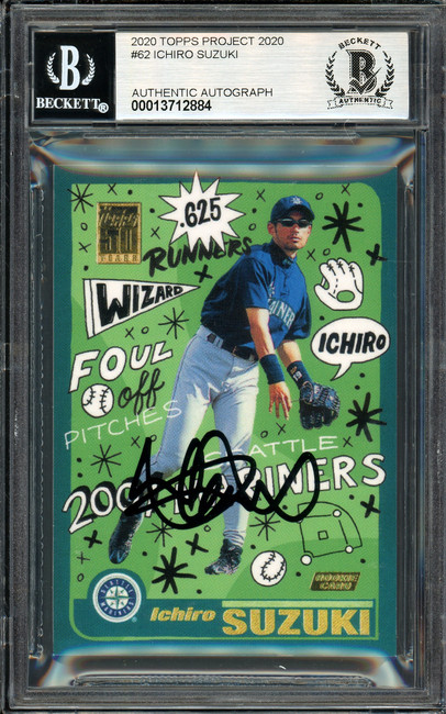 Ichiro Suzuki Autographed Topps Project 2020 Sophia Chang Card #62 Seattle Mariners Auto Grade Gem Mint 10 Black #/10 Beckett BAS Stock #200956