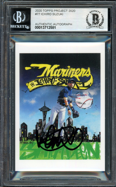 Ichiro Suzuki Autographed Topps Project 2020 King Saladeen Card #77 Seattle Mariners Auto Grade Gem Mint 10 Black #/10 Beckett BAS Stock #200961