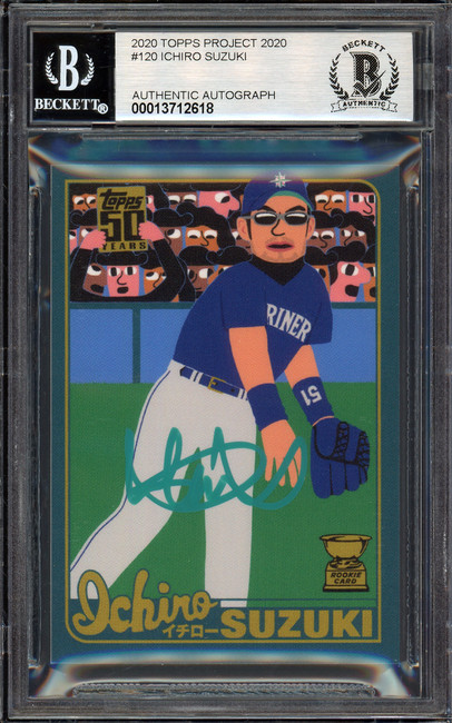 Ichiro Suzuki Autographed Topps Project 2020 Keith Shore Card #120 Seattle Mariners Auto Grade Gem Mint 10 Teal #/5 Beckett BAS Stock #200966