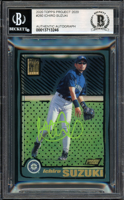 Ichiro Suzuki Autographed Topps Project 2020 Joshua Vides Card #280 Seattle Mariners Auto Grade Gem Mint 10 Lime Green #/10 Beckett BAS Stock #201026