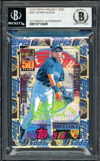 Ichiro Suzuki Autographed Topps Project 2020 Tyson Beck Card #307 Seattle Mariners Auto Grade Gem Mint 10 Lime Green #/10 Beckett BAS Stock #201032