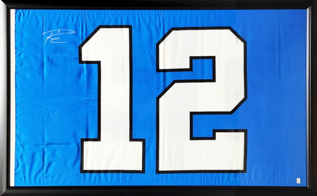 Russell Wilson Autographed Framed 12th Man Flag Seattle Seahawks RW Holo Stock #200935