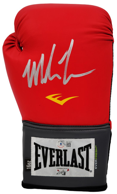Mike Tyson Autographed Red Everlast Everfresh Boxing Glove Right Hand In Silver Beckett BAS Stock #202300