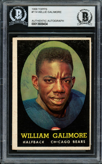 Willie Galimore Autographed 1958 Topps Rookie Card #114 Chicago Bears Died 1964 Beckett BAS #13608434