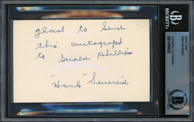 Hank Severeid Autographed 3x5 Index Card New York Yankees "To Gerald" Beckett BAS #14066620