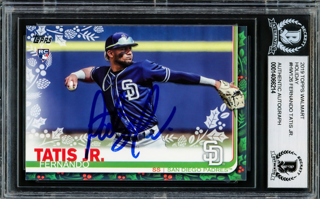 Fernando Tatis Jr. Autographed 2019 Topps Holiday Rookie Card #HW126 San Diego Padres Beckett BAS Stock #202732