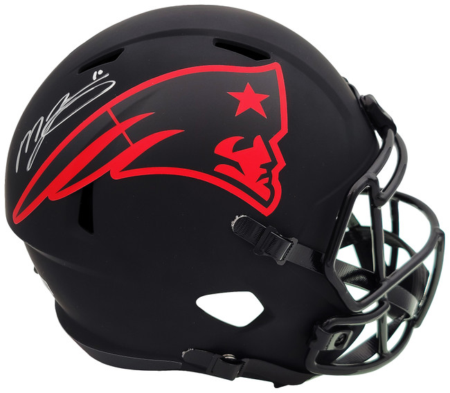 Mac Jones Autographed New England Patriots Eclipse Black Full Size Replica Speed Helmet Beckett BAS QR Stock #202964