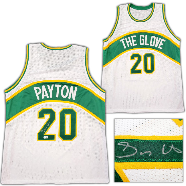 Seattle Supersonics Gary Payton Autographed White Jersey Beckett BAS QR Stock #203420