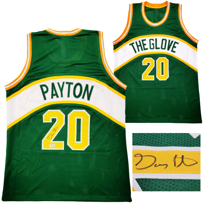 Seattle Supersonics Gary Payton Autographed Green Jersey Beckett BAS QR Stock #203421