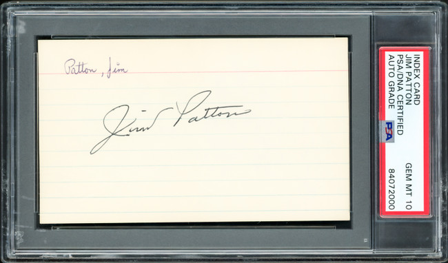 Jim Patton Autographed 3x5 Index Card New York Giants Auto Grade Gem Mint 10 PSA/DNA #84072000