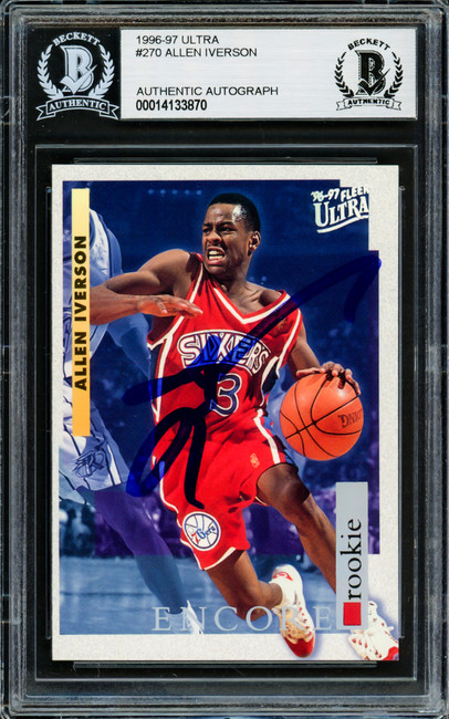 Allen Iverson Autographed 1996-97 Fleer Ultra Rookie Card #270 Philadelphia 76ers Beckett BAS #14133870