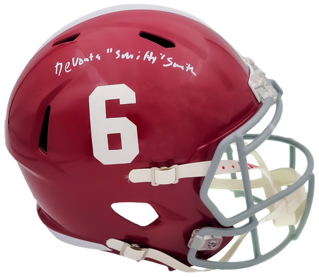 Devonta Smith Autographed Alabama Crimson Tide Red Full Size Replica Speed Helmet "Smitty" Beckett BAS QR Stock #203863