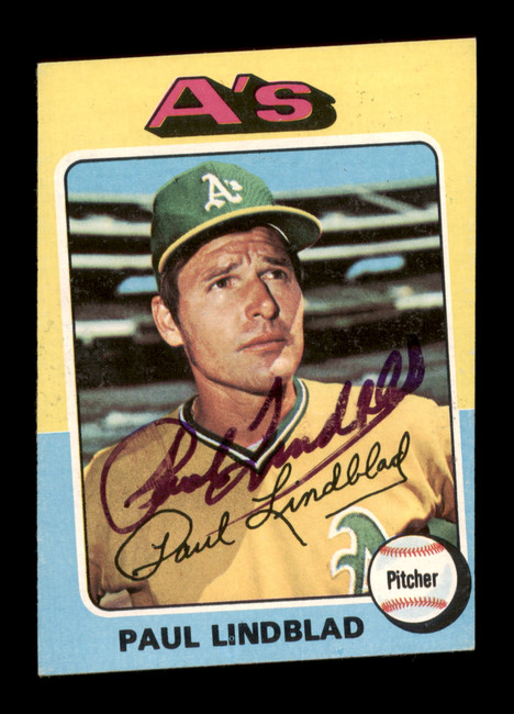 Paul Lindblad Autographed 1975 Topps Mini Card #278 Oakland A's SKU #204437