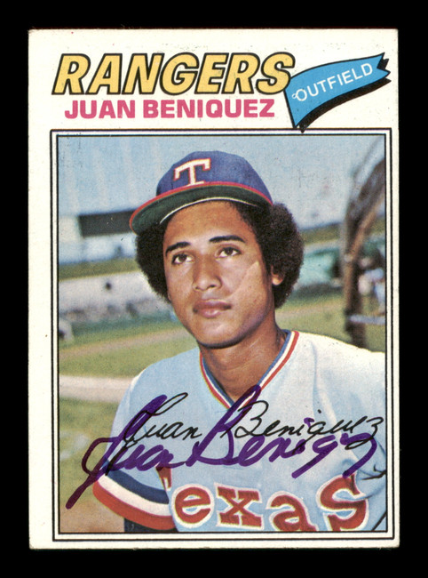 Juan Beniquez Autographed 1977 Topps Card #81 Texas Rangers SKU #205013