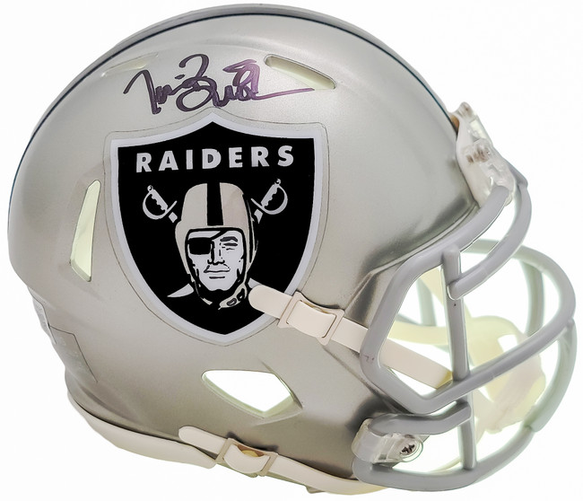 Tim Brown Autographed Los Angeles Raiders Flash Gray Speed Mini Helmet Beckett BAS QR Stock #205679