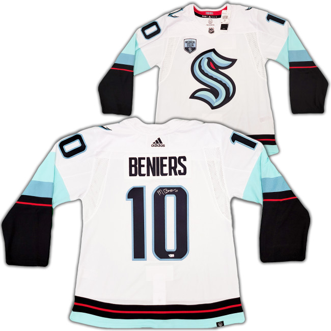 Seattle Kraken Matty Beniers Autographed White Adidas Authentic Jersey Size 54 With Inaugural Patch Fanatics Holo Stock #206009