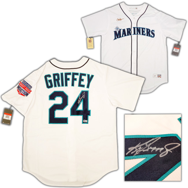 Seattle Mariners Ken Griffey Jr. Autographed White Nike Cooperstown Edition Jersey HOF Patch Size L Beckett BAS QR Stock #206023