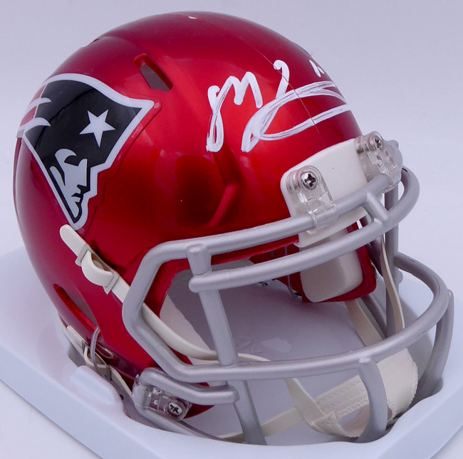 Mac Jones Autographed New England Patriots Flash Red Speed Mini Helmet (Damaged) Beckett BAS #WS86318