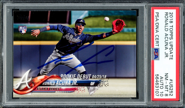 Ronald Acuna Jr. Autographed 2018 Topps Update Rookie Card #US252 Atlanta Braves PSA 8 Auto Grade Gem Mint 10 PSA/DNA #56463107