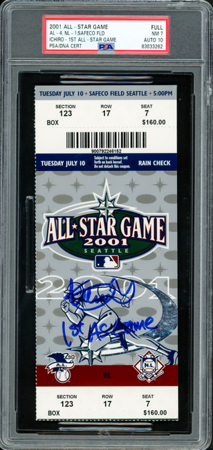 Ichiro Suzuki Autographed 2001 All Star Game Ticket Seattle Mariners PSA 7 Auto Grade Gem Mint 10 "1st AS Game" PSA/DNA #63633262