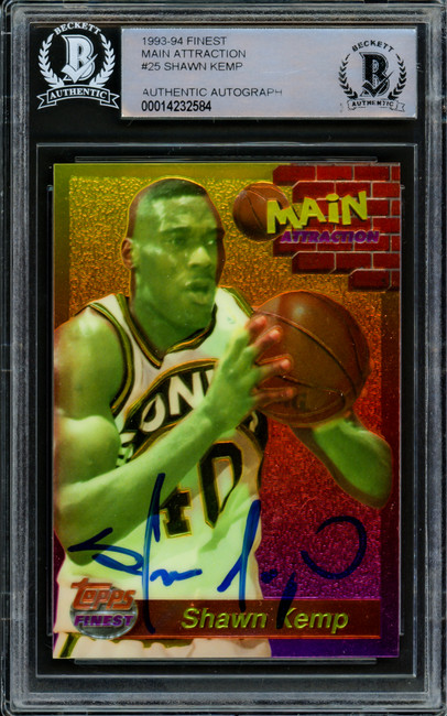 Shawn Kemp Autographed 1993 Topps Finest Main Attraction Card #25 Seattle Supersonics Beckett BAS #14232584