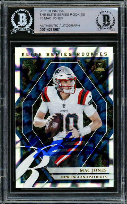 Mac Jones Autographed 2021 Panini Donruss Elite Series Rookie Card #ESR-MJO New England Patriots Beckett BAS #14231867