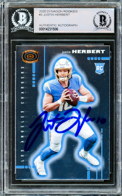 Justin Herbert Autographed 2020 Panini Chronicles Dynagon Rookie Card #D-3 Los Angeles Chargers Beckett BAS #14231506