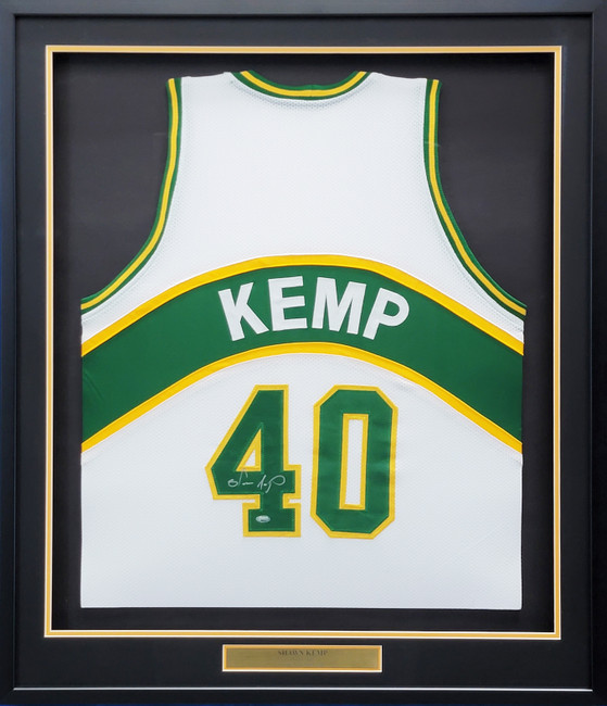 Seattle Supersonics Shawn Kemp Autographed Framed White Jersey MCS Holo Stock #206942