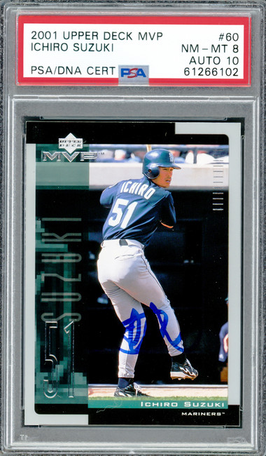 Ichiro Suzuki Autographed 2001 Upper Deck MVP Rookie Card #60 Seattle Mariners PSA 8 Auto Grade Gem Mint 10 PSA/DNA #61266102