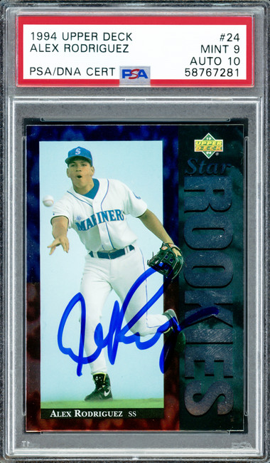 Alex Rodriguez Autographed 1994 Upper Deck Rookie Card #24 Seattle Mariners PSA 9 Auto Grade Gem Mint 10 Highest Graded PSA/DNA #58767281