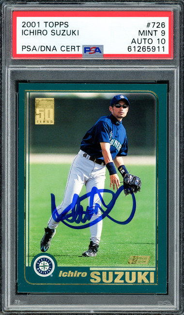 Ichiro Suzuki Autographed 2001 Topps Rookie Card #726 Seattle Mariners PSA 9 Auto Grade Gem Mint 10 PSA/DNA #61265911