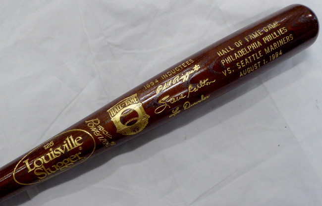 Unsigned 1994 Baseball Hall of Fame Induction Bat Phil Rizzuto, Steve Carlton & Leo Durocher SKU #207940