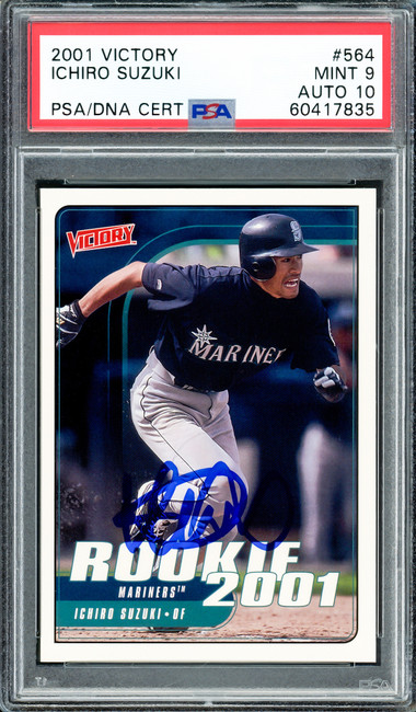 Ichiro Suzuki Autographed 2001 Upper Deck Victory Rookie Card #564 Seattle Mariners PSA 9 Auto Grade Gem Mint 10 PSA/DNA Stock #208002