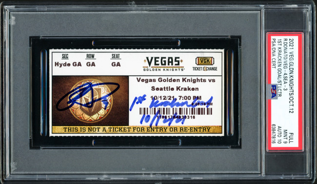 Ryan Donato Autographed Seattle Kraken Inaugural First Game Ticket PSA 9 Auto Grade Gem Mint 10 "1st Kraken Goal 10/12/21" Highest Graded PSA/DNA #63847816