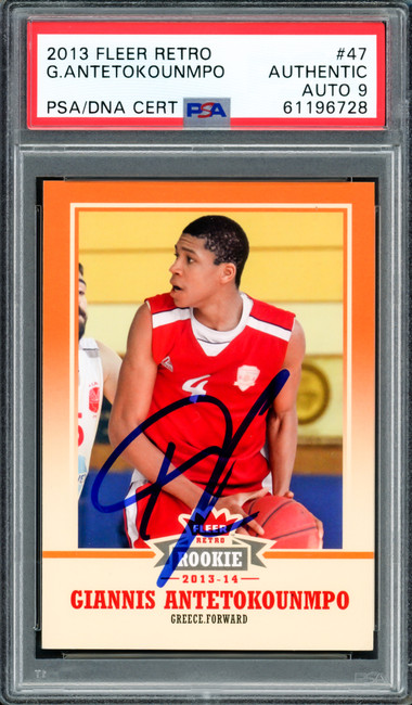 Giannis Antetokounmpo Autographed 2013 Fleer Retro Rookie Card #47 Milwaukee Bucks Auto Grade Mint 9 PSA/DNA #61196728