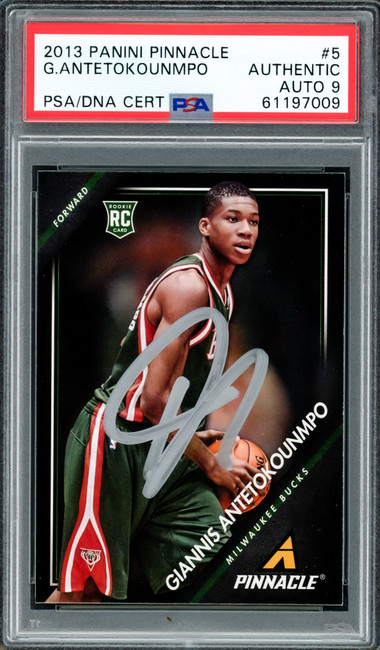 Giannis Antetokounmpo Autographed 2013 Panini Pinnacle Rookie Card #5 Milwaukee Bucks Auto Grade Mint 9 PSA/DNA #61197009