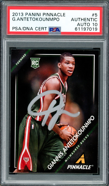 Giannis Antetokounmpo Autographed 2013 Panini Pinnacle Rookie Card #5 Milwaukee Bucks Auto Grade Gem Mint 10 PSA/DNA #61197019