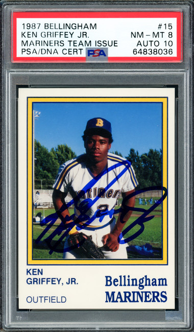 Ken Griffey Jr. Autographed 1987 Bellingham Rookie Card #15 Seattle Mariners PSA 8 Auto Grade Gem Mint 10 PSA/DNA #64838036