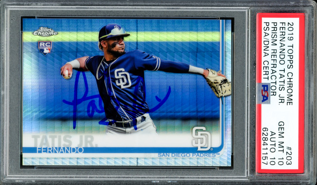 Fernando Tatis Jr. Autographed 2019 Topps Chrome Prism Refractor Rookie Card #203 San Diego Padres PSA 10 Auto Grade Gem Mint 10 PSA/DNA #62841157