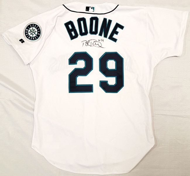 Seattle Mariners Bret Boone Autographed White Game Used 2003 Russell Jersey Size 46 Beckett BAS #BD47905