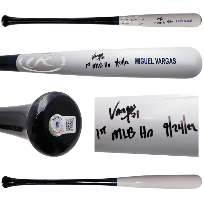 Miguel Vargas Autographed Gray Rawlings Game Model Bat Los Angeles Dodgers "1st MLB HR" Beckett BAS Witness Stock #209050