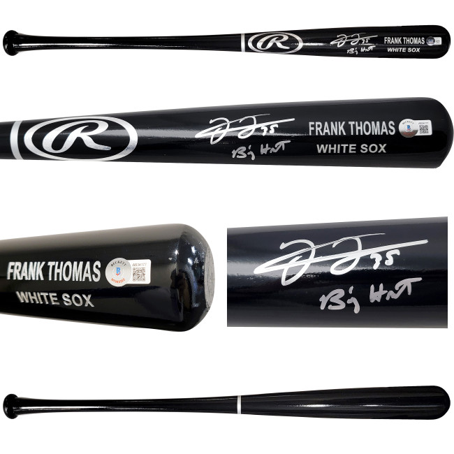 Frank Thomas Autographed Black Rawlings Game Model Bat Chicago White Sox "Big Hurt" Beckett BAS Witness Stock #209064