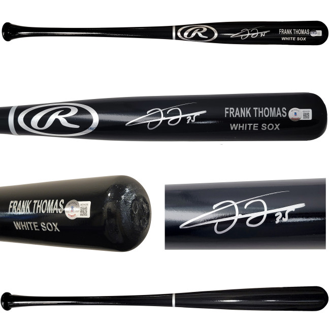 Frank Thomas Autographed Black Rawlings Game Model Bat Chicago White Sox Beckett BAS Witness Stock #209065