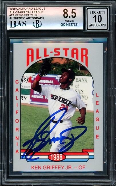 Ken Griffey Jr. Autographed 1988 California Cal League All-Stars Rookie Card #26 Seattle Mariners BGS 8.5 Auto Grade Gem Mint 10 Beckett BAS #14727321