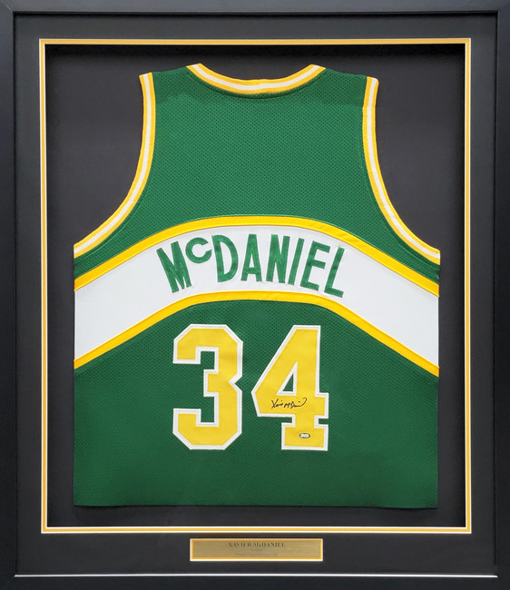 Seattle Supersonics Xavier McDaniel Autographed Framed Green Jersey MCS Holo Stock #209447