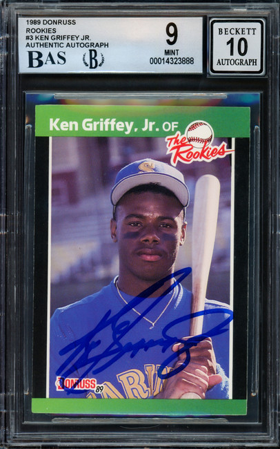 Ken Griffey Jr. Autographed 1989 Donruss The Rookies Rookie Card #3 Seattle Mariners BGS 9 Auto Grade 10 Beckett BAS Stock #209724